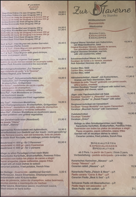 Speisekarte Taverne