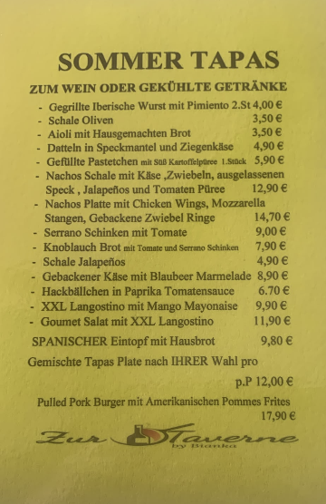 Speisekarte Taverne