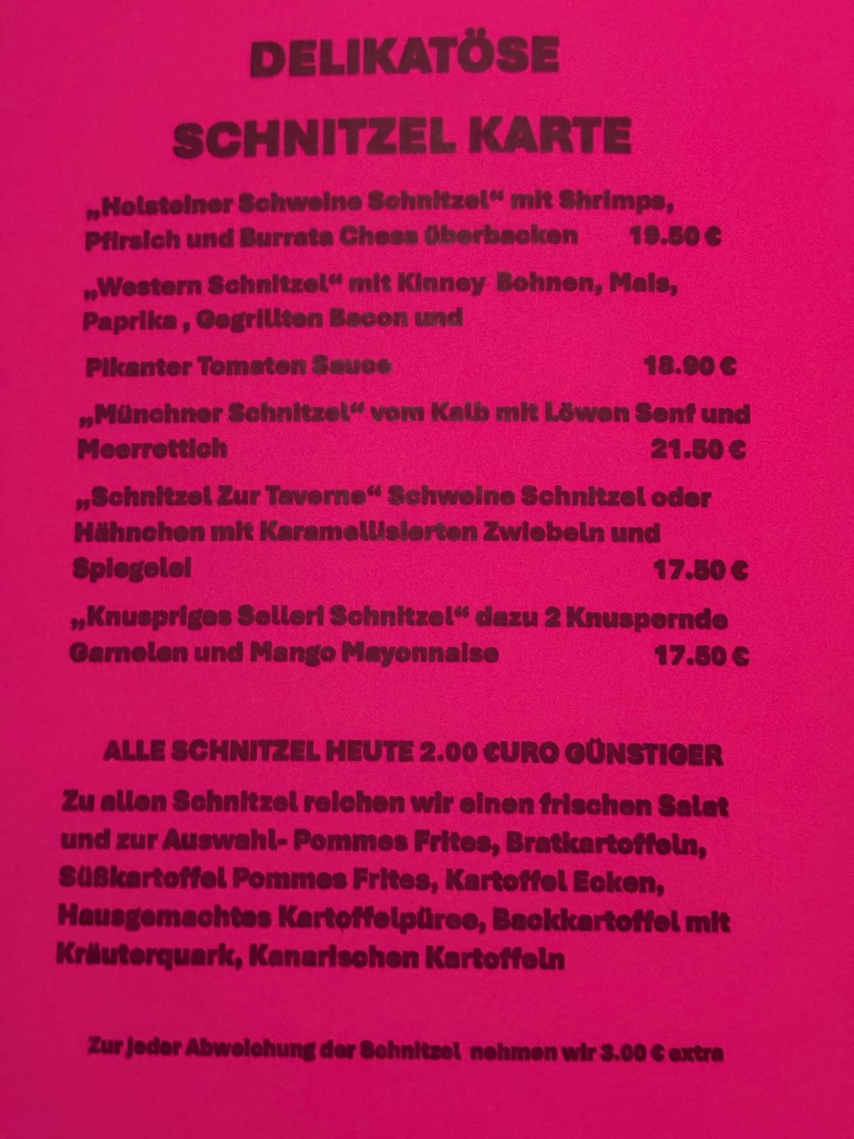 Speisekarte Taverne