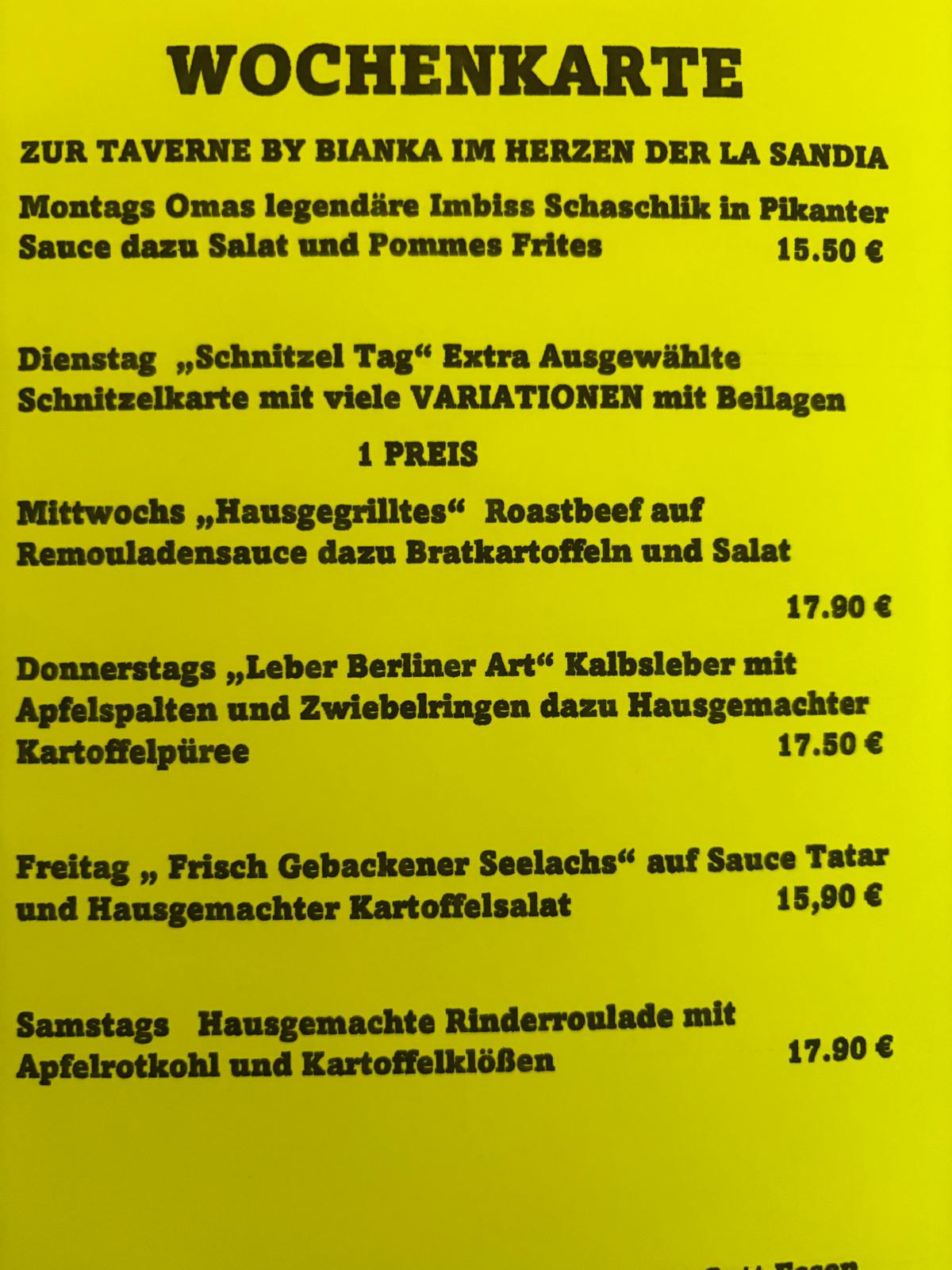 Speisekarte Taverne